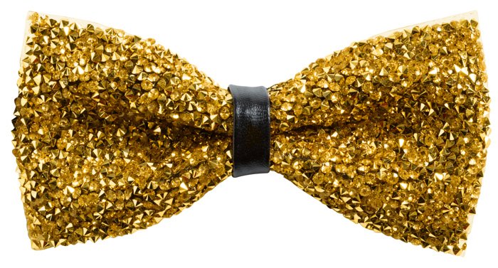 Glitzernde Paillettenfliege mit Strasskristallen im Brillantschliff Gold