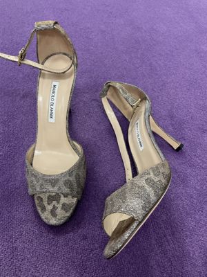 Open-Toe Sandalen-Stiletto mit Knöchelriemen (Kristall-Mesh, Animal-Jacquard)