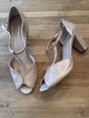 Metallic Leder-Sandalette mit Blockabsatz
