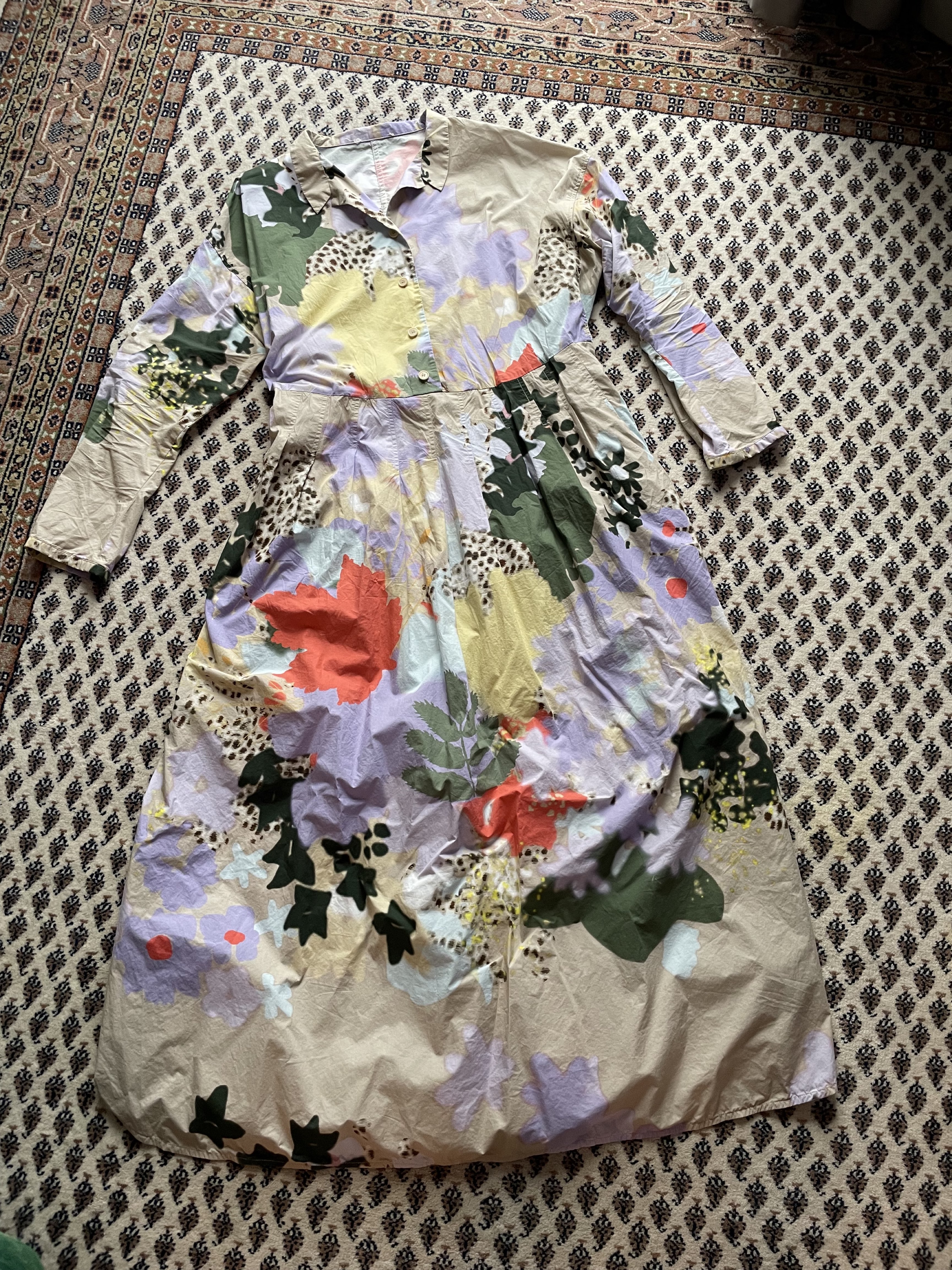 Oversized Hemdkleid, midi/maxi, Baumwolle, Dschungelblumen-Print
