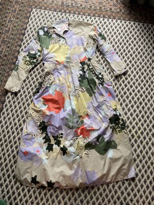 Oversized Hemdkleid, midi/maxi, Baumwolle, Dschungelblumen-Print