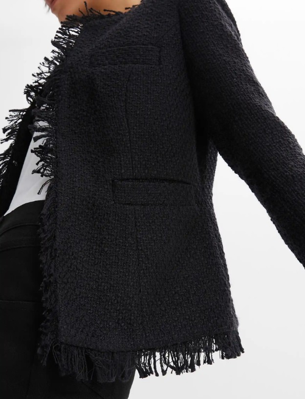 Bouclé-Jacke mit Fransen, schwarz - Bild 2
