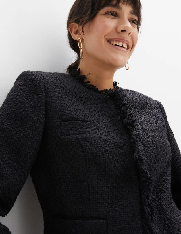 Bouclé-Jacke mit Fransen, schwarz - Bild 3
