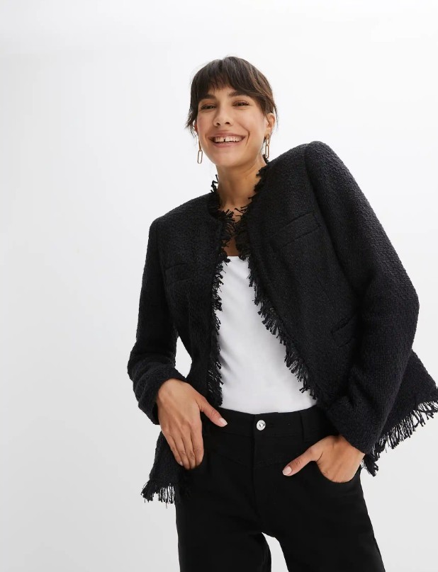 Bouclé-Jacke mit Fransen, schwarz - Bild 4