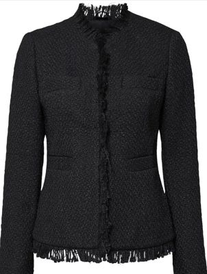 Bouclé-Jacke mit Fransen, schwarz