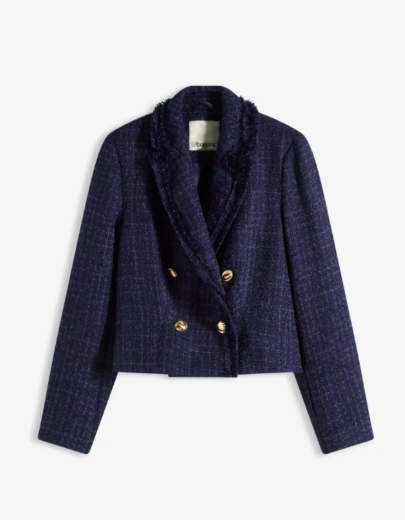 Bouclé-Blazer mit dekorativen Knöpfen