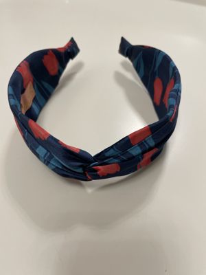 Gedrehtes Satin-Headband mit Knoten (Tulpen-Print) – Dunkelblau