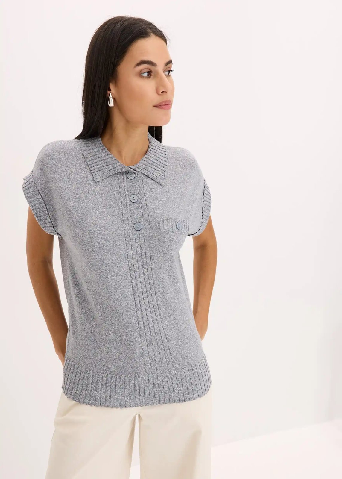 Polo-Pullover mit Baumwolle rauchblau - Bild 2