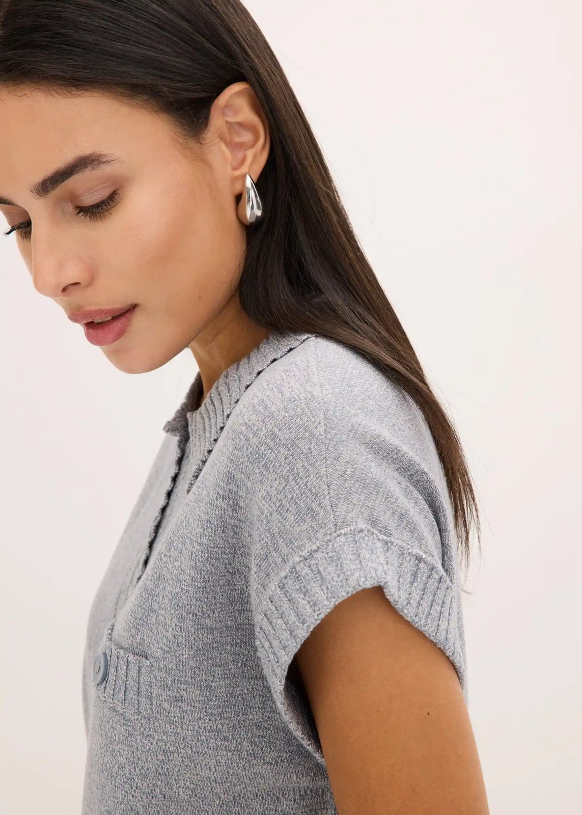 Polo-Pullover mit Baumwolle rauchblau - Bild 3