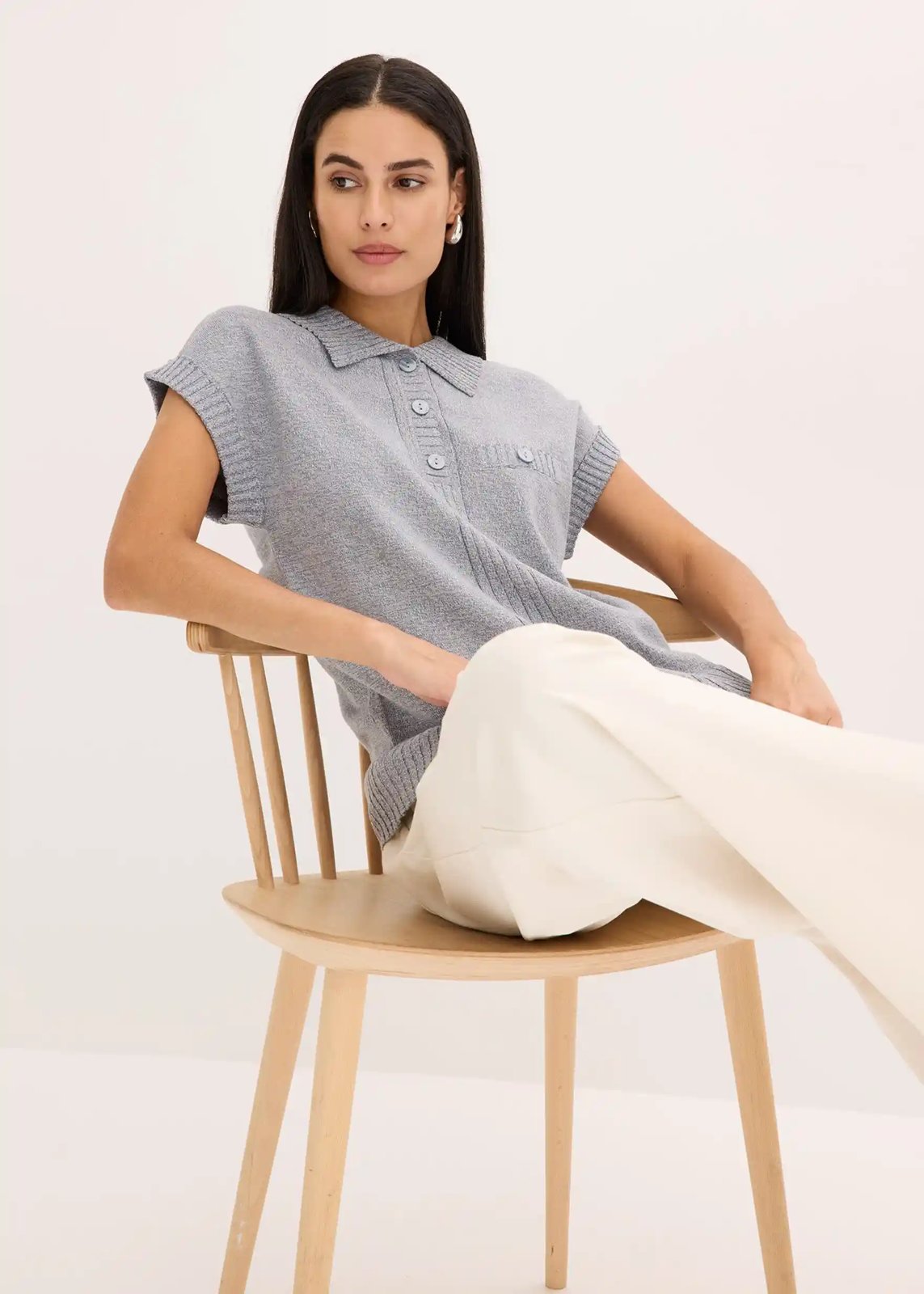 Polo-Pullover mit Baumwolle rauchblau - Bild 4