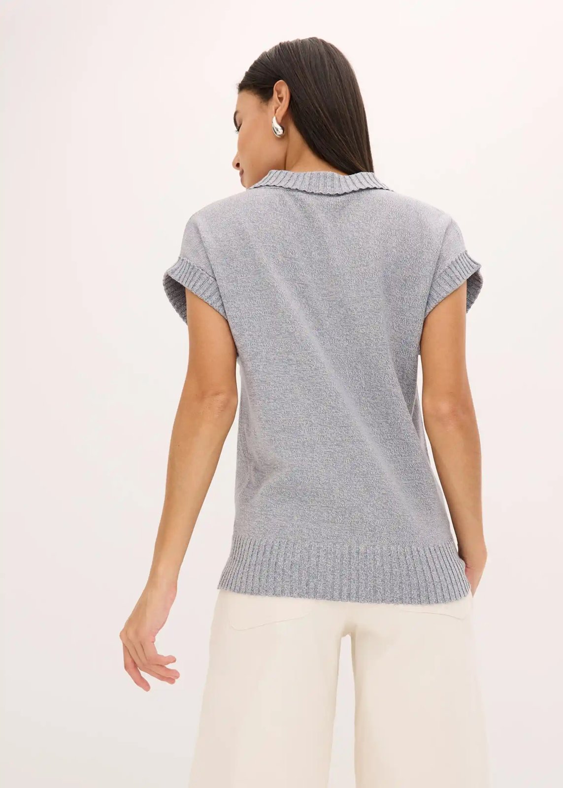 Polo-Pullover mit Baumwolle rauchblau - Bild 5