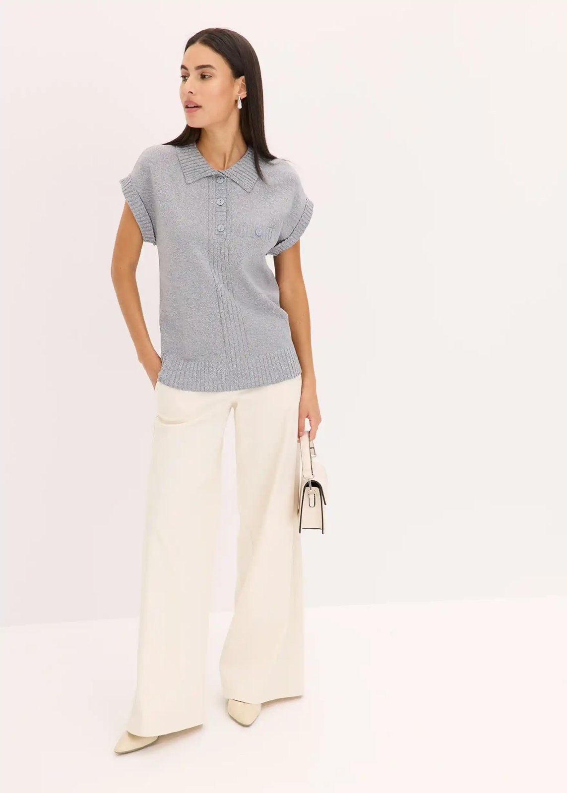 Polo-Pullover mit Baumwolle rauchblau - Bild 6