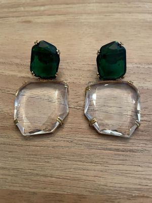Zweiteilige Glas-Ohrstecker in Dunkelgrün & Klar
