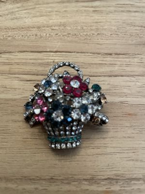 Vintage Strass-Brosche Blumenbukett im Korb