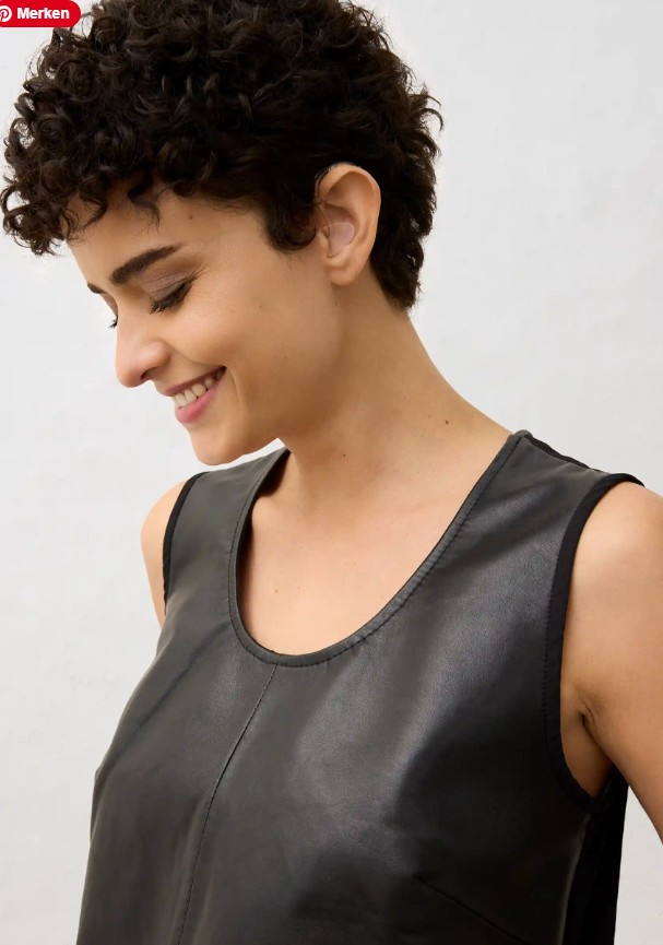 Tanktop mit Vorderseite aus Lammnappa-Leder - Bild 4