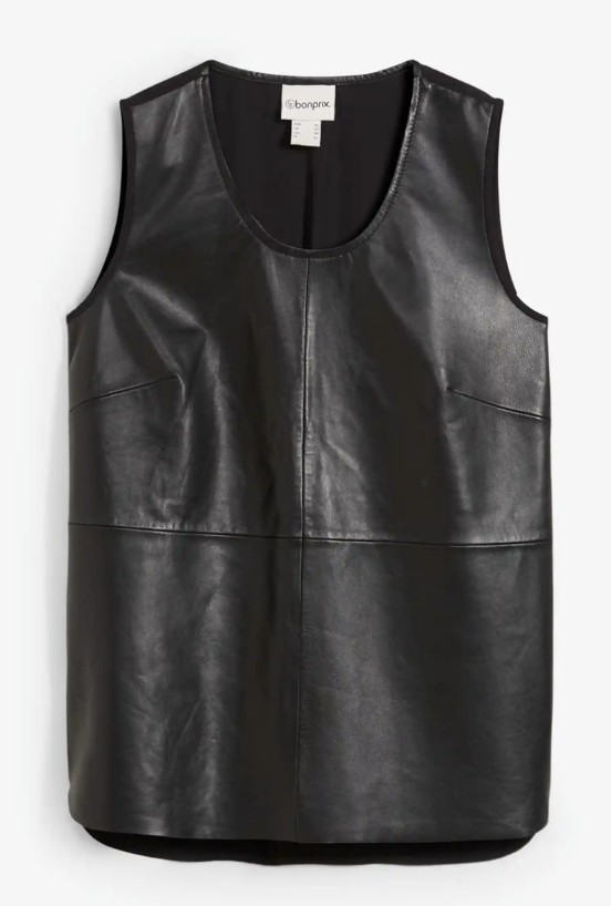 Tanktop mit Vorderseite aus Lammnappa-Leder