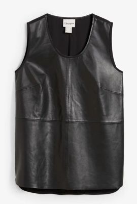 Tanktop mit Vorderseite aus Lammnappa-Leder
