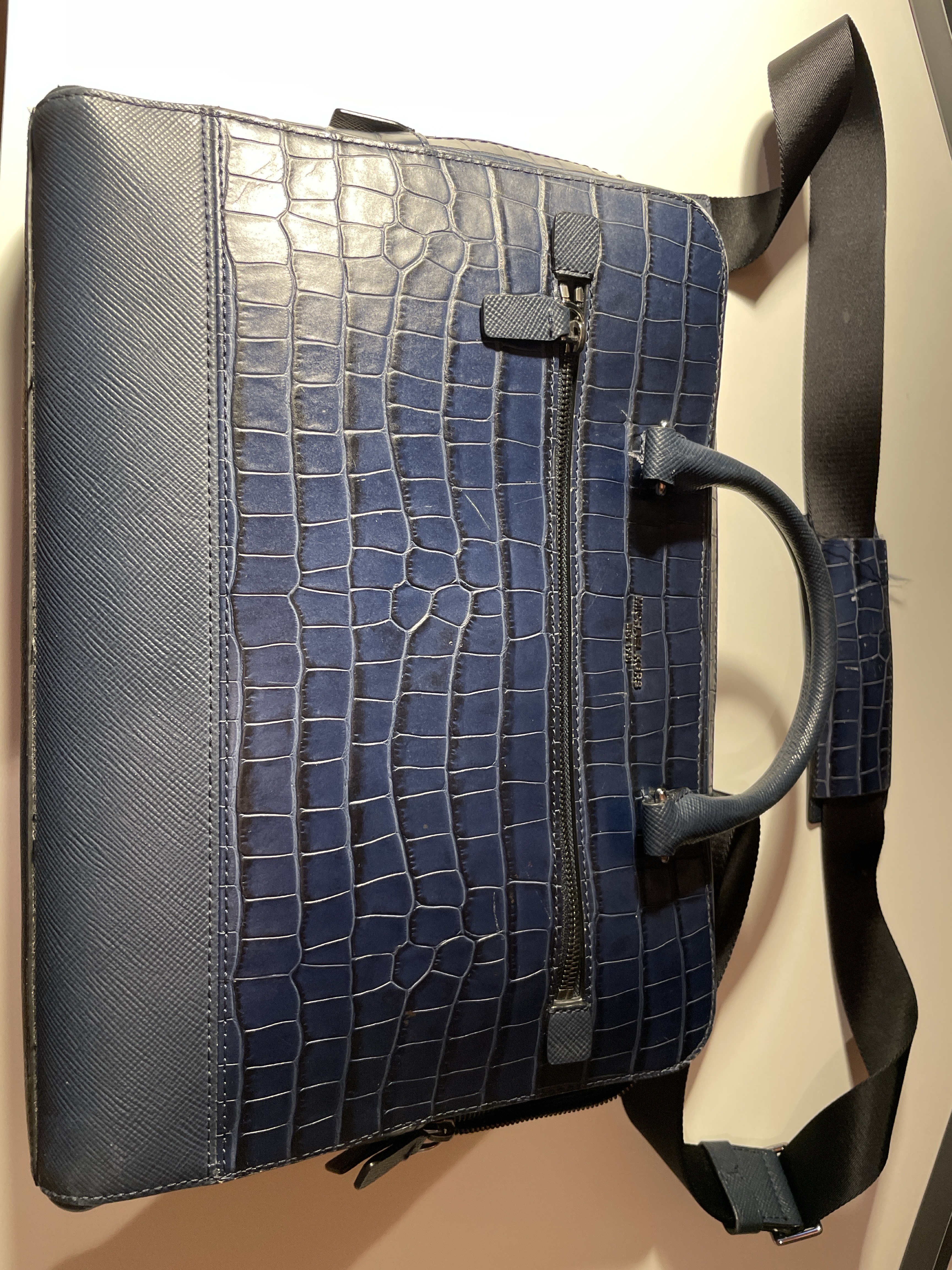 Klassische Laptop-/Aktentasche (Dunkelblau, Croc-Optik)