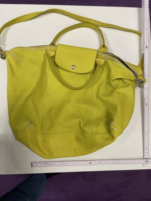 Longchamp gelber Leder-Shopper mit Reißverschluss und Druckknopf