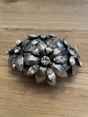 Vintage Haarklammer/Barrette in Antiksilber mit Strass-Blütenmotiv