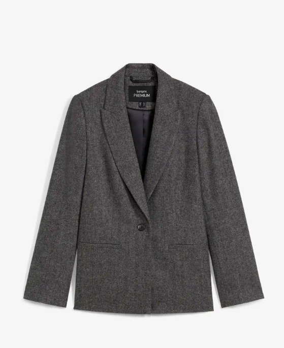 Wollblazer mit Fischgratmuster